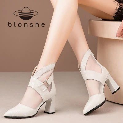 Blonshe ส้นสำหรับผู้หญิงรองเท้าแตะสำหรับผู้หญิงรองเท้าส้นสูงรองเท้าผู้หญิงรองเท้าหนังรองเท้าแตะสำหรับผู้หญิงส้นรองเท้าแตะสำหรับผู้หญิงในการขายพลิก Flops INS ใหม่ SH-090819