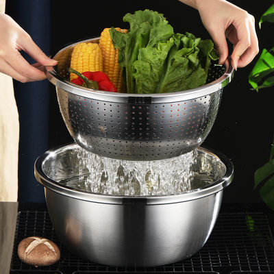 304 Stainless Steel Vegetables Basin Egg Mixing Bowls Rice Sieve Drain Basket Soup Basin Strainer Kitchen Cooking Storage Tools