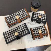 RNI2091 หนังพียู กระเป๋าสตางค์ผู้หญิง Houndstooth สไตล์เกาหลีแบบ กางเกงขาสั้นแบบสั้น กระเป๋าคลัทช์ใส่บัตร อินส์ กระเป๋าใส่บัตรหลายใบ กระเป๋าสตางค์แบบสั้น สำหรับผู้หญิง