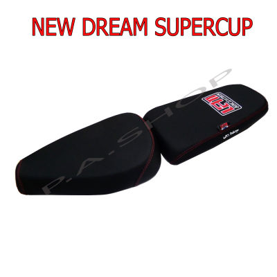 NEW 2  เบาะแต่ง เบาะปาด เบาะรถมอเตอร์ไซด์สำหรับ HONDA-NEW DREAM SUPERCUP 2 ตอน หนังด้าน ด้ายแดง งานสุดเทพ