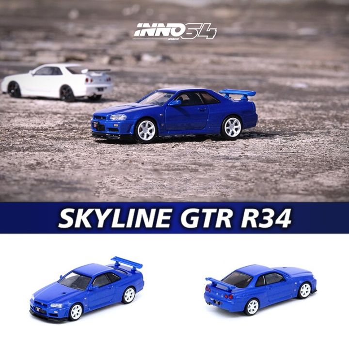 inno-in-stock-1-64-skyline-gtr-r34-v-spec-ii-n1-white-blue-alloy-diorama-car-model-collection-miniature-carros-toys
