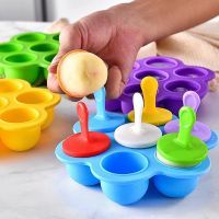 7 Reusable Food Grade Silicone Popsicle Molds /Mini /DIY Baby Supplement Mold With Colorful Sticks/ Freezer Juice Tray Mould