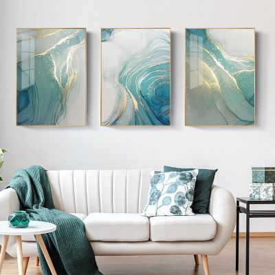 Golden Blue Luxury Canvas Painting - Modern Abstract Wall Art Pictures For Living Room Home Decoration - Nordic โปสเตอร์และภาพพิมพ์