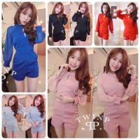 Dee-ya Shop เสื้อผ้าผู้หญิง จั๊มสูทขาสั้น สีน้ำเงิน ดำ แดง เทา ชมพู พร้อมส่ง