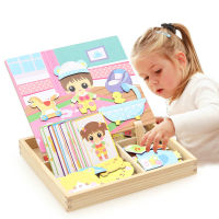 3D Magnetic Wooden Puzzle Sticker Baby Dress Up Education Puzzle set Wooden Toy For Children