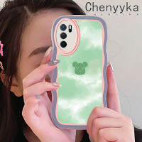 เคส Chenyyka สำหรับ OPPO A16 A16s A54s แฟชั่นลายหมีสีเขียวขอบคลื่นเคสมือถือกันกระแทกแบบใสนิ่มเคสป้องกันซิลิกาเจลโปร่งใสลายกล้องถ่ายรูปเก๋ไก๋