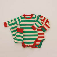 Winter Baby Girls Clothes Cute Striped Christmas Jumpsuit For Newborns 2022 Long-sleeved Fashionable Boys Bodysuit + Pants Set