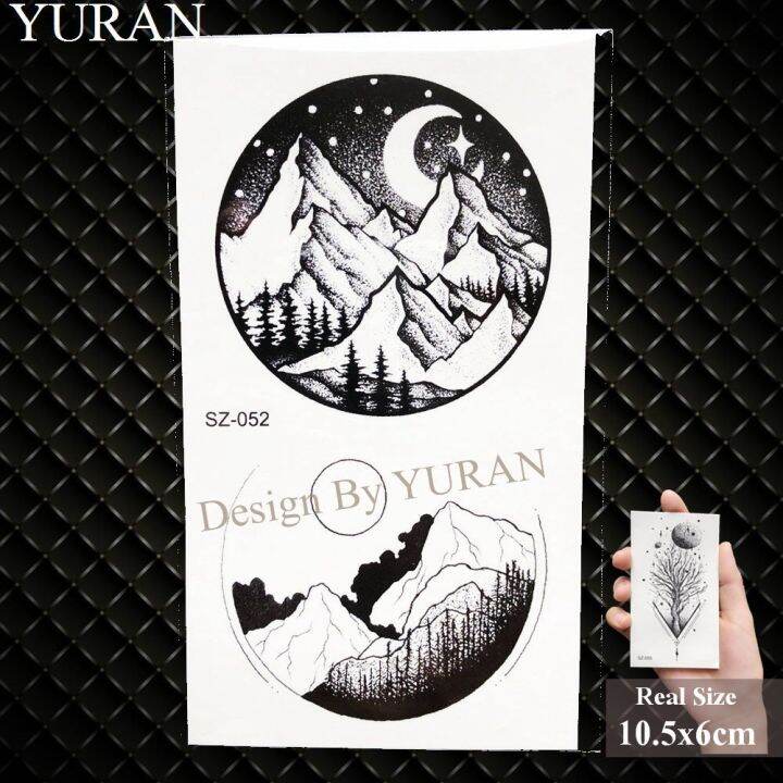 yuran-สติกเกอร์รอยสักรูปสามเหลี่ยมเรขาคณิตปลอมแบบทำมือสำหรับผู้หญิงรอยสักชั่วคราวฮิปฮอปดวงจันทร์ดวงจันทร์แท่งไม้สักลูกศรบนร่างกายของผู้ชาย