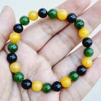 (JB03) สร้อยข้อมือ ปะคำหยก 3 สี พม่าแท้ Jadeite Type A &amp; Nephrite ขนาด Size 8 mm.