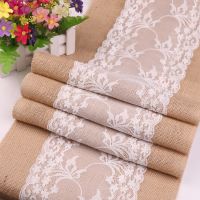 【LZ】✌◎♟  Vintage Retro Burlap Linen Jute Event Party Supplies Grass Wedding New Year Cloth Tablecloth Christmas White Lace Table Runner