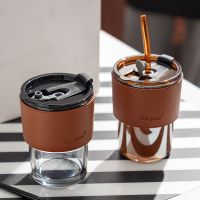 【High-end cups】 ที่กำหนดเองถ้วยแก้วนำมาใช้ใหม่ที่มีฝาปิดและโจ๊กฟางวินเทจพรีเมี่ยมแก้วไม้ไผ่ถ้วยสร้างสรรค์ถ้วยกาแฟถ้วยฟางแบบพกพา