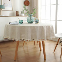 Cotton Linen Solid Tablecloth Euro Tassel Round Plain Table Cloth 100 120 150 Table Protector Table Towel For Home Ho Wedding