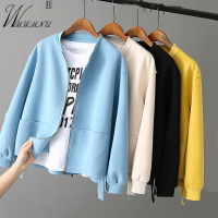 Casual Loose Short Womens Jackets Spring Fall Solid Color Baseball Jacket Big Pocket Zip Crop Cardigan Fashion Student Outwear