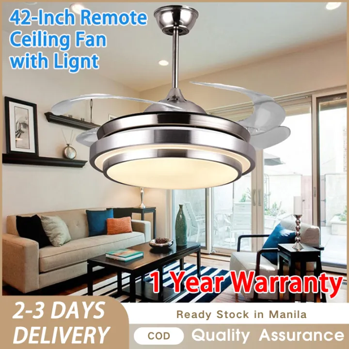 【PH Stock+COD】Minimalist 42Inch Remote Ceiling Fan with Ceiling LED