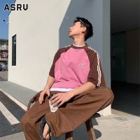 ASRV คอกลมแขนสั้นผู้ชายมีสไตล์เสื้อยืดพิมพ์ลาย