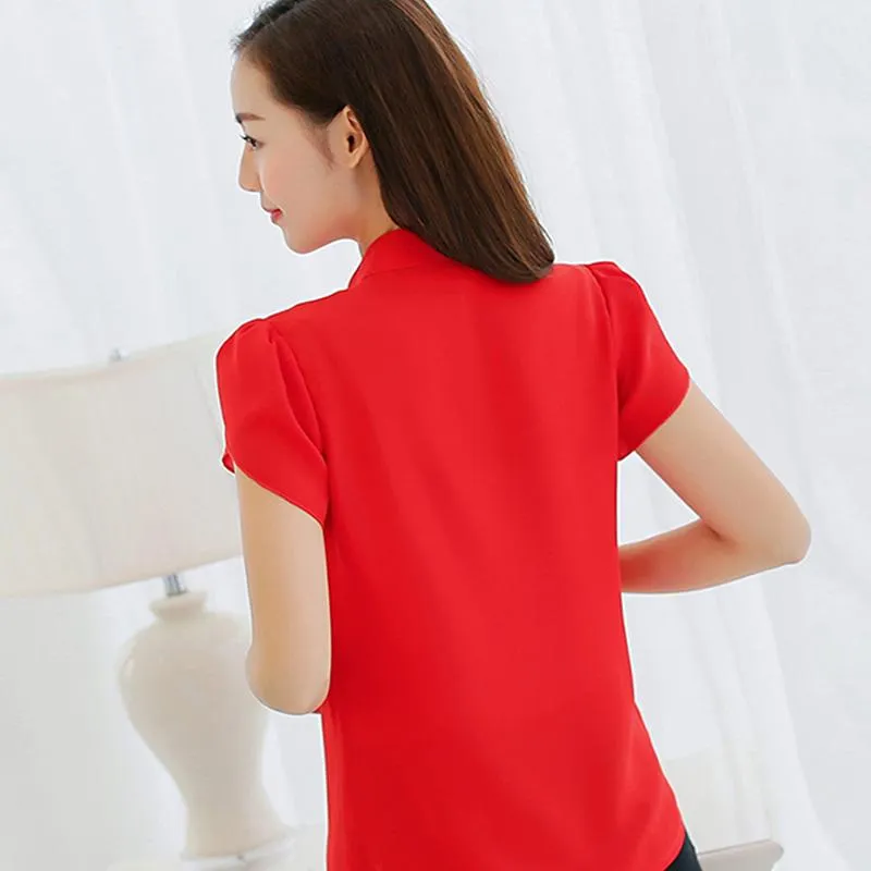 Women Shirt Chiffon Tops Short Sleeve Formal Office Blouse