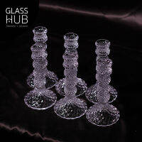 GLASS HUB( LYNX)  - Candle Stand 7433-3 - เชิงเทียนแก้ว เชิงเทียนคริสตัล ลายหนามขนุน (เซต 2 ใบ)