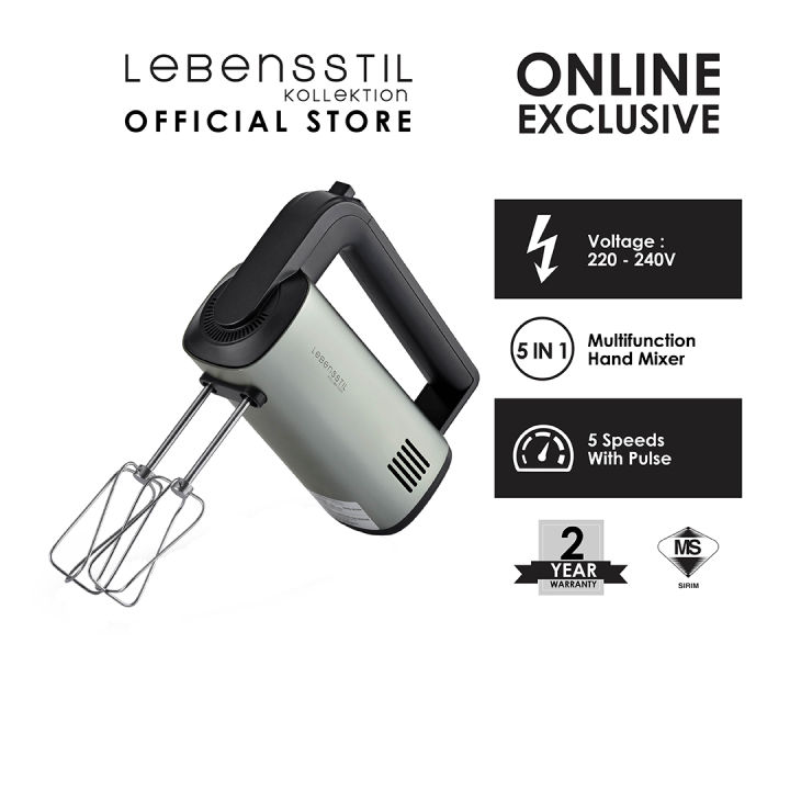 Hand Mixer 5 Stainless Steel Accessories: Beaters x 2, Dough Hooks x 2,  Whisk x1