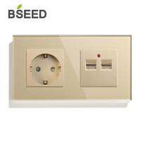 BSEED 16A ปลั๊กอียูติดผนังมาตรฐานอียู110V-240V 3สีขาวดำซ็อกเก็ตคู่คริสตัล Gratis Ongkir หน้าจอโทรศัพท์