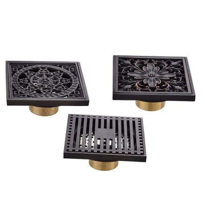 Black Floor Drain 10X10 cm Square Brass Shower Drain Strainer Floor Cover Art Carved Balcony Bathroom Accessories Grate Waste  by Hs2023