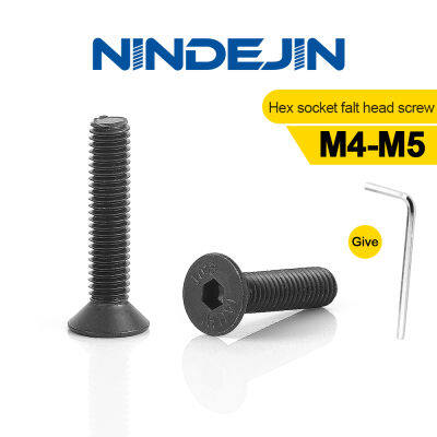 NINDEJIN M4 M5ซ็อกเก็ตหกเหลี่ยมสกรูหัวแบนศีรษะ Bolt 20/55Pcs (ยอมรับขายส่ง) เหล็กคาร์บอนซ็อกเก็ตหกเหลี่ยมสลักเกลียวสกรู DIN7991