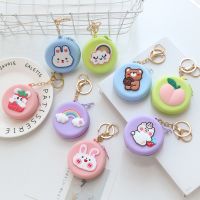 Mini Cute Round Silicon Coin Purse Keychain Girls Cartoon Animal Prints Earbud Case Women Kawaii Earphones Case