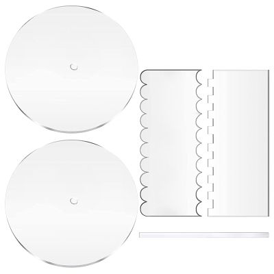 Round Acrylic Cake Disc Set,2Acrylic Transparent Cake Discs with Center Hole,Cake Scrapers Decorating Comb Saw Tooth Set