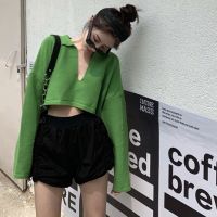 Xiaozhainv bolero Korean women clothes 3 color Fashion Thin Loose Long sleeve V-neck sun protection knitted tops Crop top Sweater