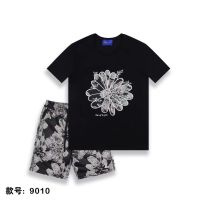 【Hot Sale】 brand suit mens summer fashion light luxury plant flower half-sleeved t models trendy short-sleeved two-piece