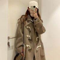 【CW】 College style lovely woolen coat medium length buckle student JK camel winter 2022 autumn new