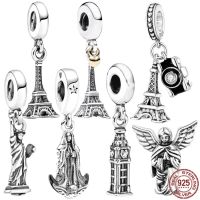 Paris Eiffel Tower Charm Bead 925 Sterling Silver New York Statue of Liberty Fit Original Pandora Bracelet Prayer Angel Jewelry