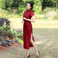 Yourqipao ฤดูร้อน2023ลูกไม้สีแดง Cheongsam ยืนปกย้อนยุคเทศกาล Qipao สไตล์จีนแต่งงานขนมปังชุดราตรีสำหรับผู้หญิง