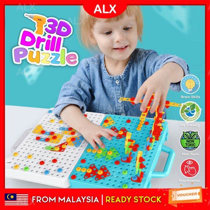 ALX MALAYSIA 3D STEM Building Blocks Electric Drill Toy Set Screw