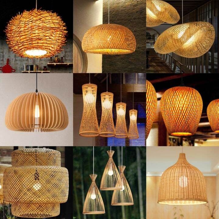 Classic Bamboo Lustre Chandelier Hanging Lamp Ceiling Handmade Rattan