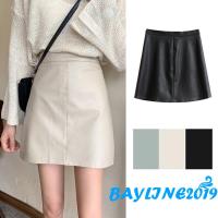 BAY-Women´s Mini Leather Skirt, y High Waist Solid Color Zip Up A-Line Short Skirt