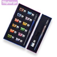 Highergo ชุด Pulpen Kaca คริสตัลแวววาว,ชุดเขียนตัวอักษรหมึกปากกาจุ่มไล่ระดับสีสำหรับเป็นของขวัญเด็กผู้หญิงเครื่องเขียนในโรงเรียนปากกาเขียน