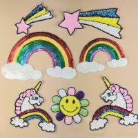 Rainbow Unicorn Star ผีเสื้อเลื่อมเย็บปักถักร้อย Patches เหล็กบนเสื้อผ้า Applique Badge Biker Patch สำหรับเสื้อผ้าสติกเกอร์กางเกงยีนส์-Piejt