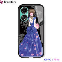 Jizetin A78 OPPO 4G แฟชั่นสาวสวยสง่าด้านหลังวิวเคสกำจัดวัชพืชชุดเดรสปาร์ตี้เคสโทรศัพท์หลังกระจกนิรภัยมันวาว