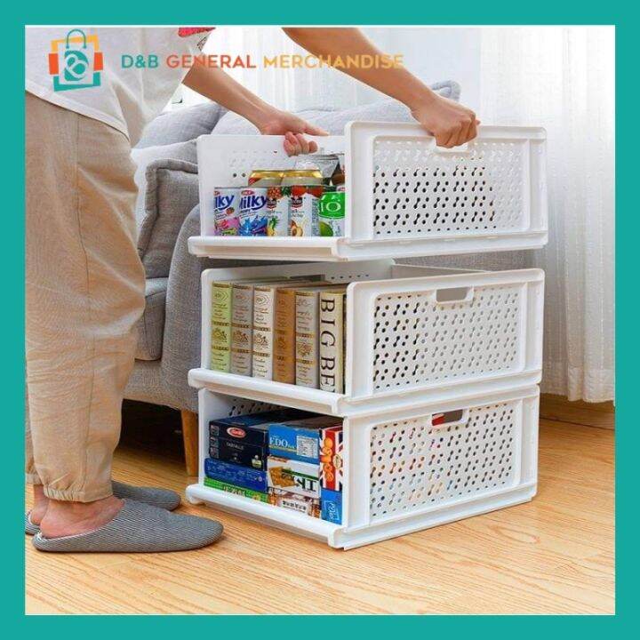 ♩Big Size Stackable Wardrobe Organizer Drawer Type Clothes Kitchen Storage with Handle