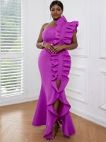 【jw】❁▫  Shoulder Backless Bodycon Fishtail Evening Event Birthday Gowns African Clubwear