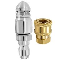 2Pc 5000PSI Sewer Jet Nozzle with Pressure Washer Coupler, Brass Fittings Quick Connector,1/4 Inch Connect to Female NPT