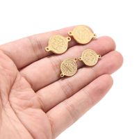 【CW】♤  Gold Benedict Medal Connectors Catholic Church Medallas Catolicas