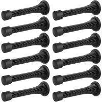 12 Pack Black Spring Door Stops Flexible Spring Door Stopper with Low Mounted Black Rubber Bumper Tips