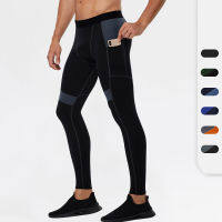 Men Patchwork Compression Running Tights Trousers Phone Pocket Elastic Leggings Fitness Gym Bodybuilding Long Pants Custom Logo