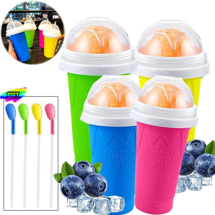 Slushy Maker Cup, Smoothie Pinch Ice Cup, Quick Frozen Smoothie Cups with  Lids, Cooling Cup Squeeze Cup, DIY Homemade Milk Shake Ice Cream Maker Smoothie  Cups for Kids Adults Summer 