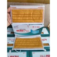 ขายดี แมสพระ HERO PRO 4 ชั้น สีเหลืองพระ 1 กล่อง 50 ชิ้น