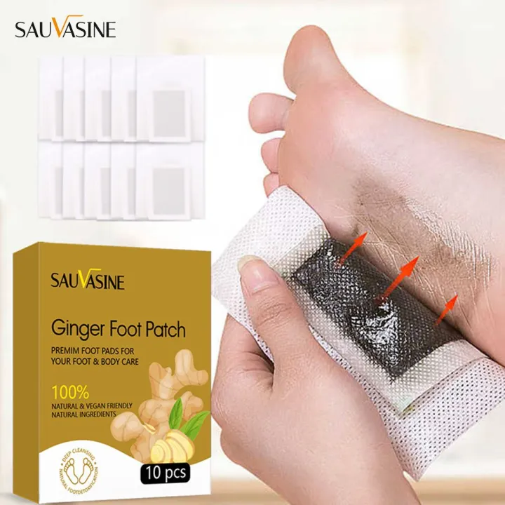 SAUVASINE 10 Ginger Detox Pads Foot Scrub Hand Care Pain Pads Detoxify