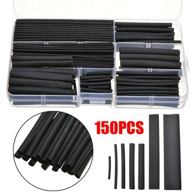 150PCS Polyolefin Heat Shrink Tube Glue Weatherproof Sleeving Tubing Sleeve Wrap Kits Black Wire Insulation Cable With Box Cable Management