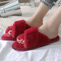 Winter Women House Slippers Faux Fur Fashion Warm Shoes Woman Slip on Flats Female Slides Black Pink cozy home furry slippers