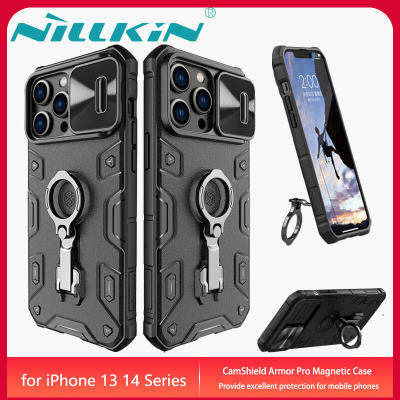 Nillkin สำหรับ Apple 13 14 Pro Max Plus Case Camshiled Armor Pro MagSafe Ring Kickstand พร้อมสไลด์กล้องเลนส์ป้องกัน Casing823